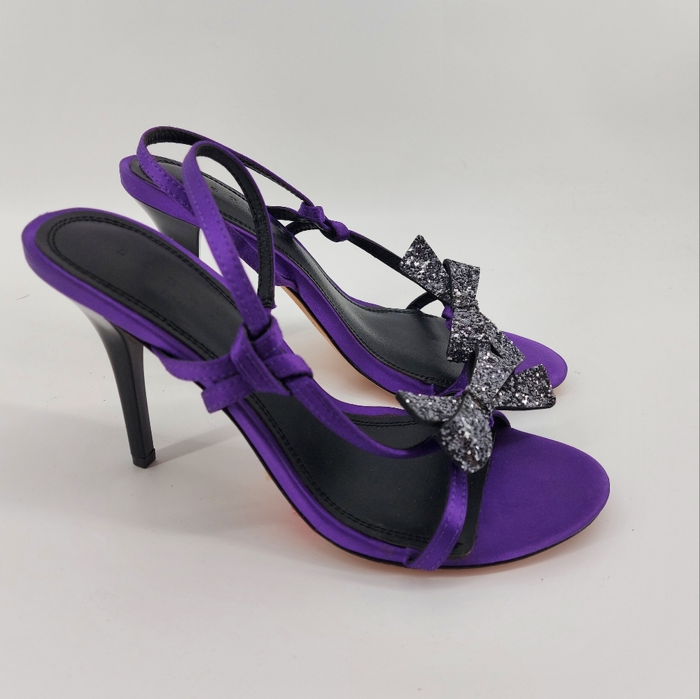Sandro Purple Slingback Heels with Silver Glitter Bow